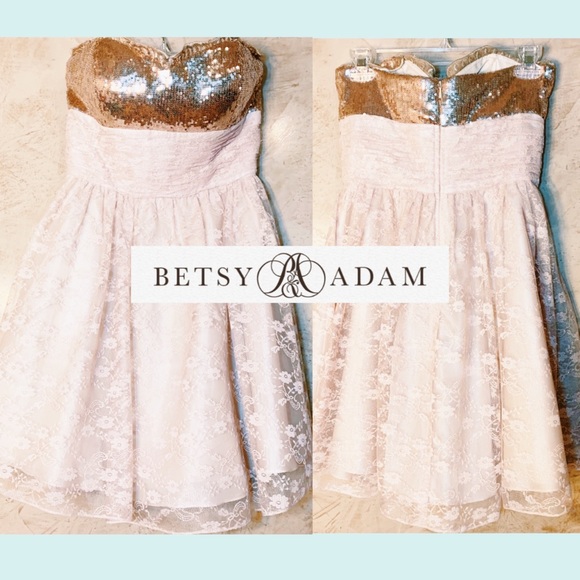 Betsy & Adam Dresses & Skirts - Sweetheart Neckline Rose Gold Sequin Prom Dress